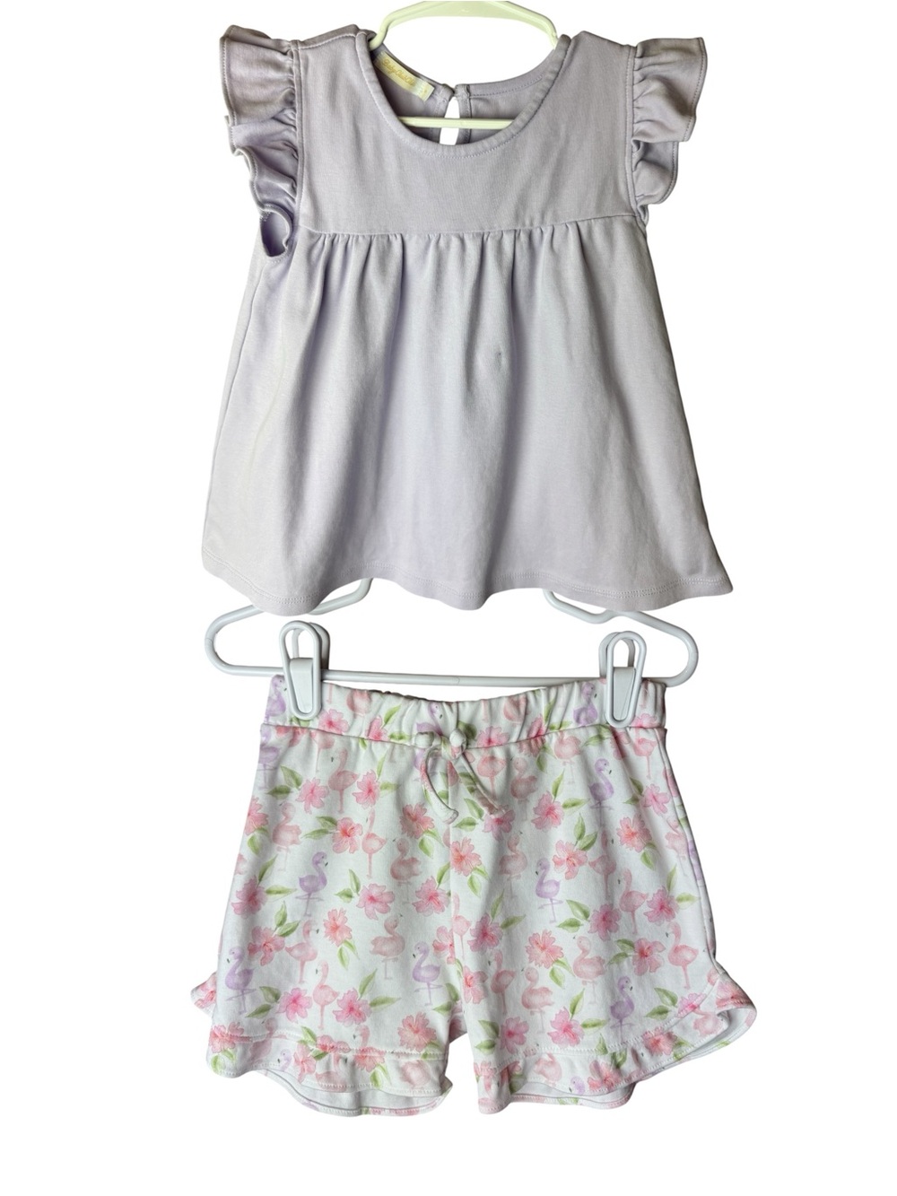Baby Club Chic Set - Pink Flamingo Floral Bottoms & Purple Top